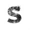 Black and white letter S of English alphabet of tinsel or fur isolated on white. Minimalistic stylish typeface