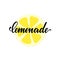 Black and white lettering inscriptions Lemonade with doodle slice menu. Hand drawn text sticker kit on healthy cooling drinks.