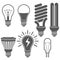 Black and white light bulb icons set.