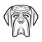 Black and white line art of English Mastiff dog head.