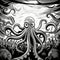 Black And White Line Drawing Of Octopus In The New Yorker Style