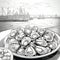 Black And White Line Drawing Of Oysters On A Dock
