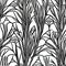 black and white line drawing of a plant, art deco pattern, seamless pattern