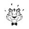 Black and white line smiling tiger head.