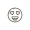 Black and white linear icon of the enamored smiley