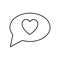 Black and white linear simple icon beautiful heart in the dialog cloud of thoughts for the feast of love Valentine`s Day or March