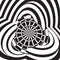 Black and white lines optical illusion. Shield and triple swirls. Opt Art picture