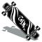 Black and white longboard skate with print