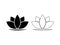 Black and white lotus icon. Flower with lush expanded petals floating on water yin and yang as symbol male and female development