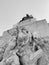 Black and white low angle view of Monument to Giuseppe Mazzini in Rome, Italy