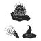 Black and white magic black icons in set collection for design. Attributes and sorceress accessories vector symbol stock