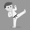 Black and white male karate doing upper kick
