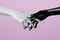 Black and white mannequin hand on pink background. 3D render.