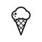 Black and white melting ice cream balls in the waffle cone isolated on white background. Vector flat line icon.