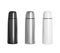 Black and white metal thermos. Realistic vector mockup.