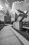 Black and white with the Metropolitan Cathedral and the memorial