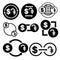 Black and white money convert icon from dollar to dram vector bundle set