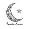 Black and white moon and star poster on white background. Ramadan Kareem.