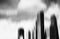 Black and white motion blur skyscrapers abstract background