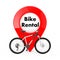 Black and White Mountain Bike in front of Map Pointer Pin with Bike Rental Sign. 3d Rendering