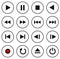 Black and white multimedia control button/icon set