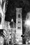 A black and white nocturnal view of the cathedral of Florence. Digital painting.