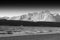 Black and white Norway seashore mountain landscape background