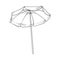 Black and white open beach umbrella, sketch style vector illustration