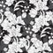 Black and white orchid floral seamless pattern