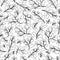 Black and white, outline branches and leaves, foliage vector seamless pattern.