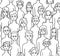 Black and white outline drawing hand-drawn crowd of a crowd of various people men and women background