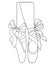 Black and white outline vector coloring book for adults. Legs of a ballerina in pointe shoes