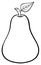 Black And White Outlined Pear Fruit With Leaf Cartoon Drawing Simple Design