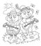 Black and white page for kids coloring book. Drawing of two cute bears playing music on guitars. Printable worksheet for children