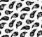 Black white paisley with lilies ornamental flowers seamless pattern. Simple dots vector illustration for linens, wrapping paper,