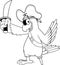 Black And White Parrot Pirate Bird Cartoon Character With Sword.