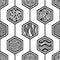 Black and white patchwork pattern on hexagonal tiles, 3d illustration