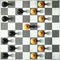 Black in And white pawn with the shadow of the queen, in front of the pawns. Top view. Leadership concept. Strength and