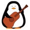 Black and white penguine holding a brown guitar vector illustration