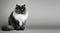 black and white persian cat portrait gray background