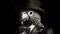 Black And White Photo Of A Detective Parrot In A Top Hat And Tweed Suit