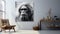 A black and white photo of a gorilla in a living room. Generative AI image.