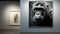 A black and white photo of a gorilla in a museum. Generative AI image.