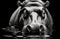 A black and white photo of a hippo in the water. Generative AI image.