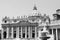 Black and white photo of Saint Peter`s Basilica in St. Peter`s Square, Vatican City. Vatican Museum, Rome