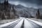 A Black And White Photo Of A Snowy Road. Generative AI