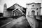 black and white photograph of deactivated train station in the city of Barreiro