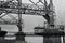 Black and white photograph of Newport Transporter Bridge over the River Usk
