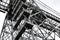 Black and white photograph of Newport Transporter Bridge over the River Usk