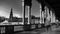 Black and White Photography of Plaza de Espana Spain Square Architecture view from the inner corridor with columns in Beautiful